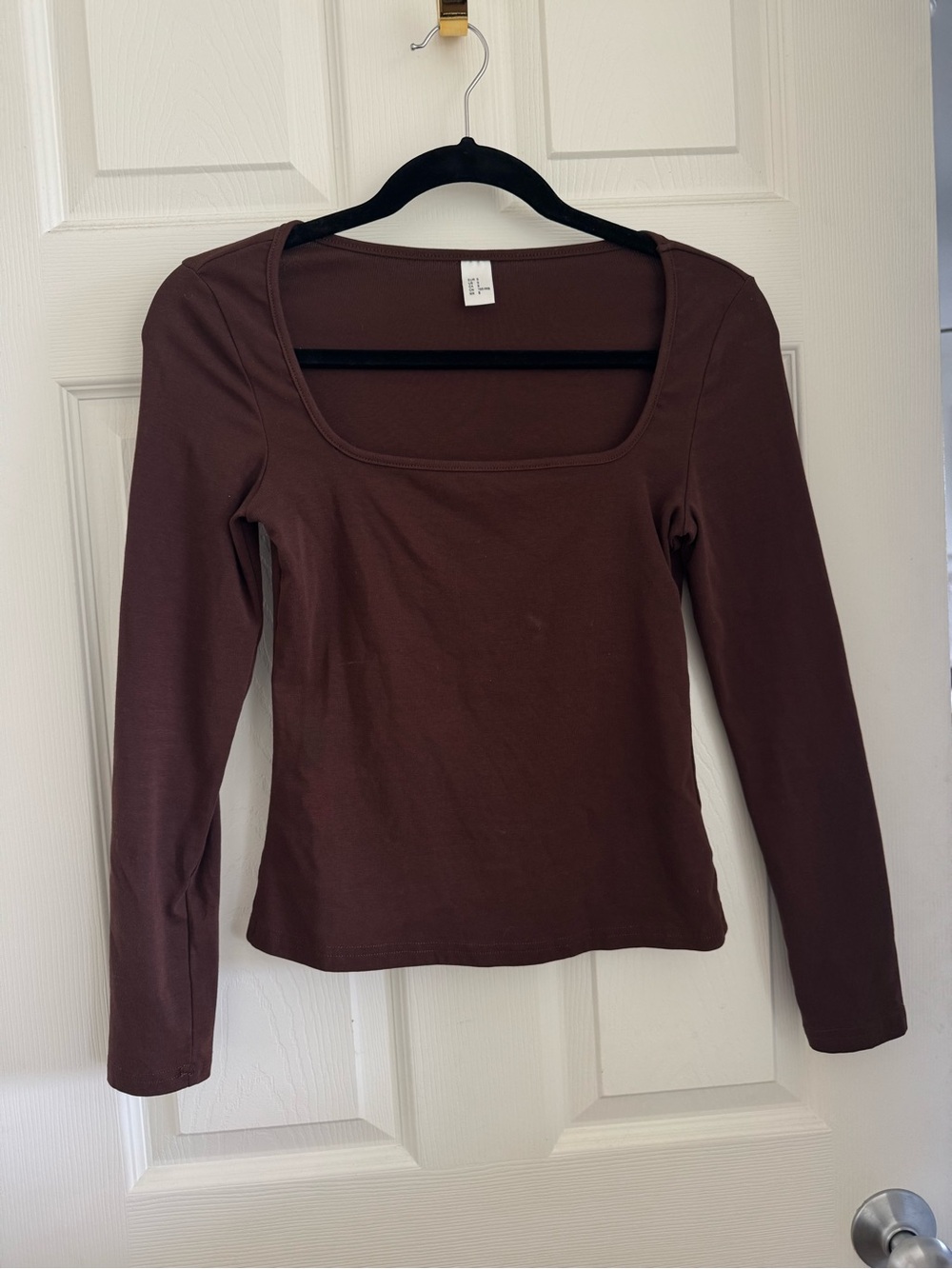 Women's Square Neck Long Sleeve Top - Brown